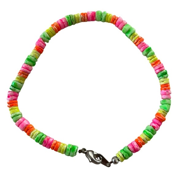 Colorful Rainbow Puka Shell Beaded Anklet - Picture 1 of 5
